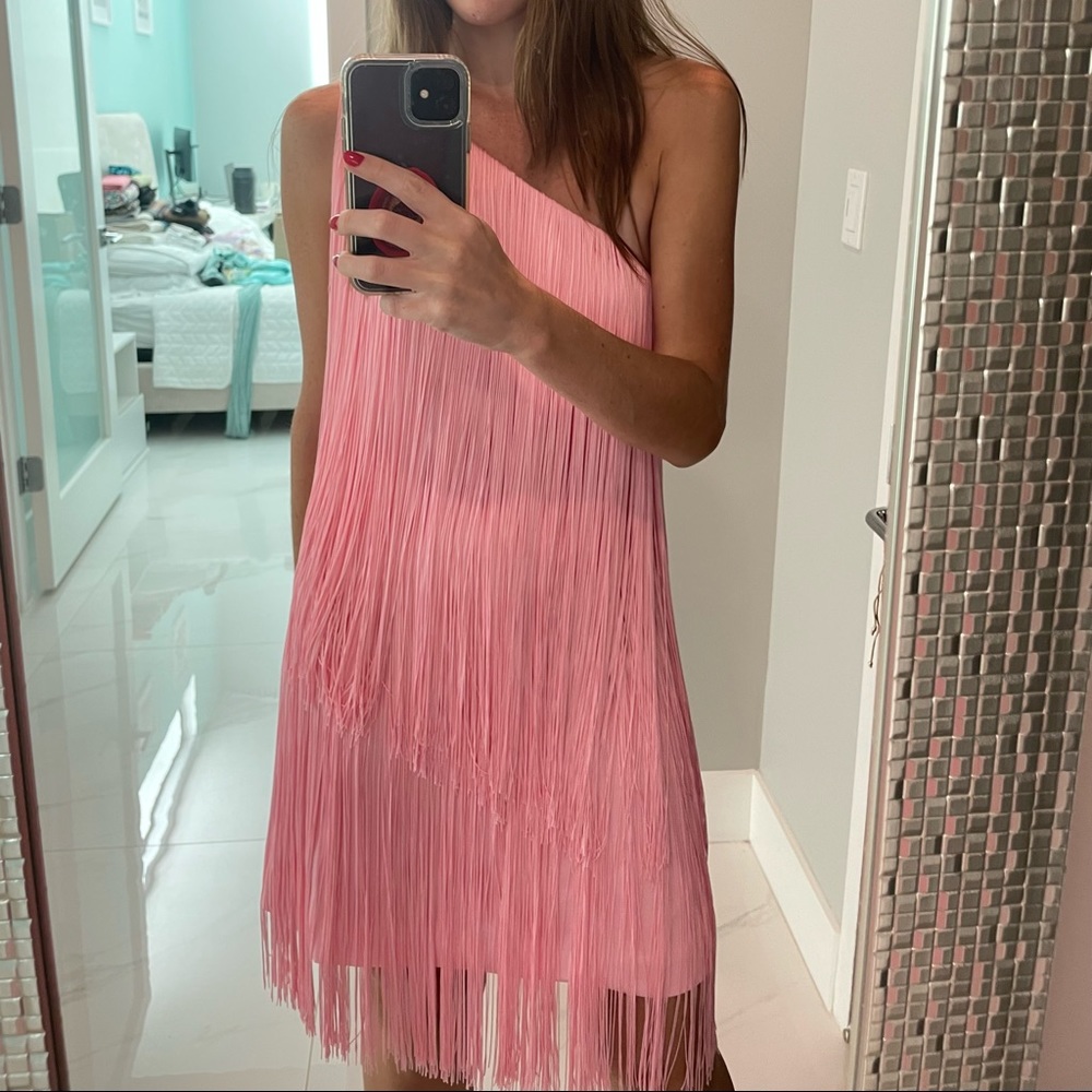 No Pise la Grama Cascada One Shoulder Fringe Dress